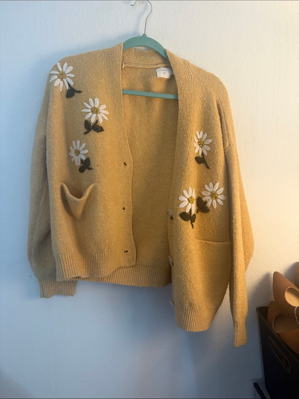 Daisy Embroidered Cardigan Sweater - Yellow